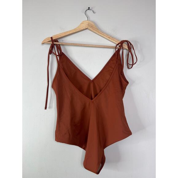 NEW Belle The Label Deep V Neck One-Piece Pull On Tie Strap  Swimsuit Brown XL - Picture 5 of 8